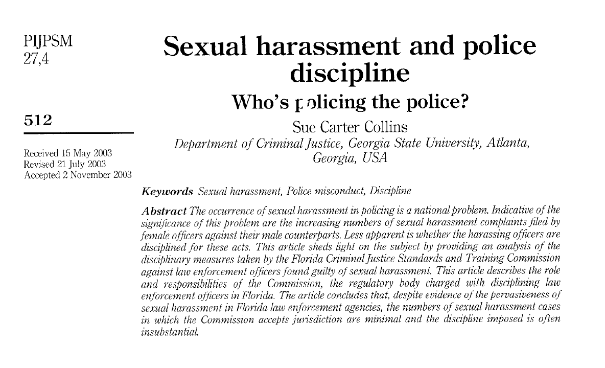 Sexual Harassment And Police Discipline: Who's Policing The Police ...